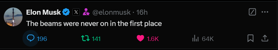 It is such a shame that <a href="/elonmusk/">Elon Musk</a> had to again clarify on the StarLink controversy/propaganda intentionally created by some rogue elements from security forces.
You failed big time.
Look what Elon Musk says - "The beams were never on in the first place".
Oh brother stop taking