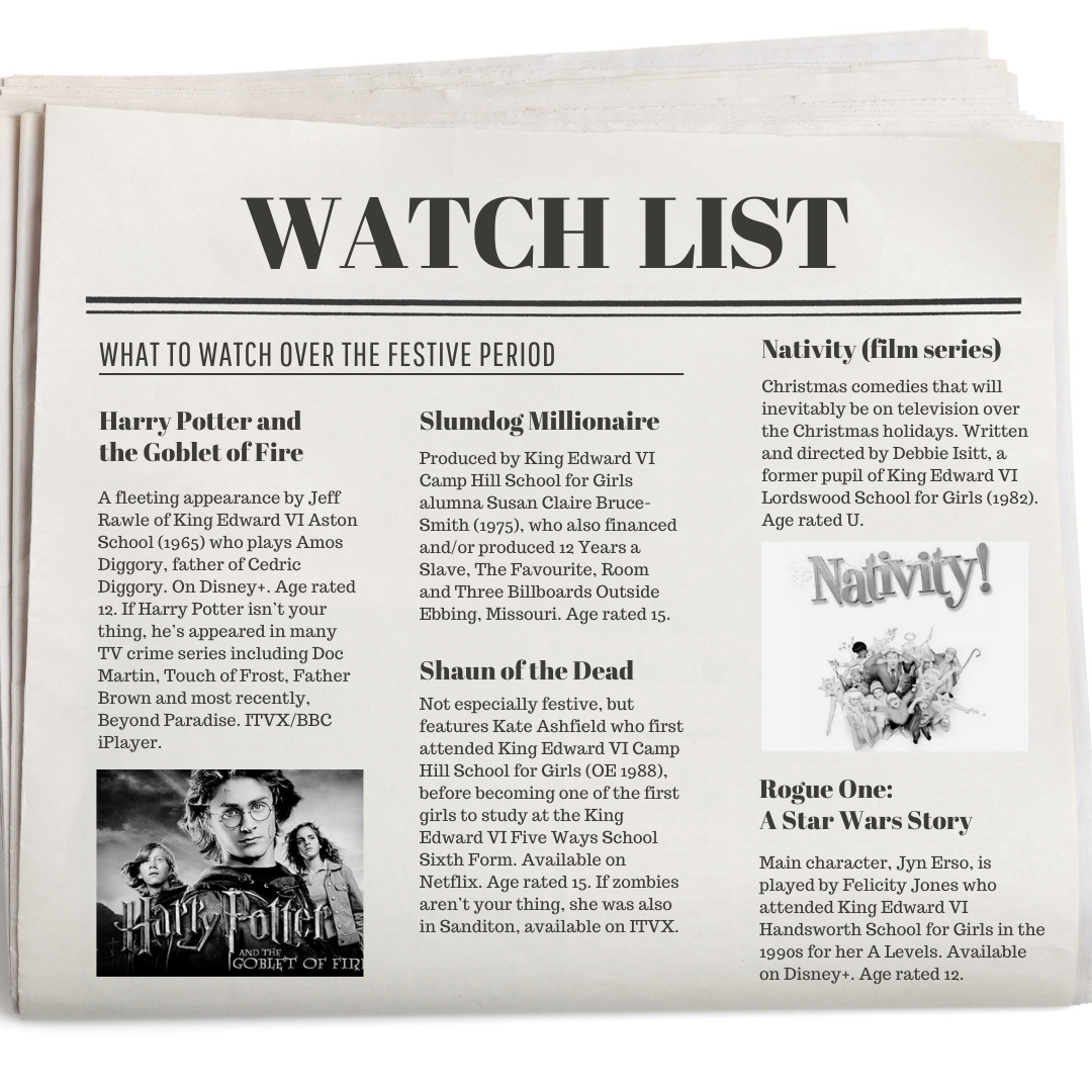 Looking for something to watch over the Christmas break? 🎥🎄

You're in luck! our Foundation Archivist and Development Office have put together a <a href="/kevifoundation/">King Edward VI Foundation Birmingham</a> movie watchlist. Let us know in the comments if you check out any of the recommendations. ✨