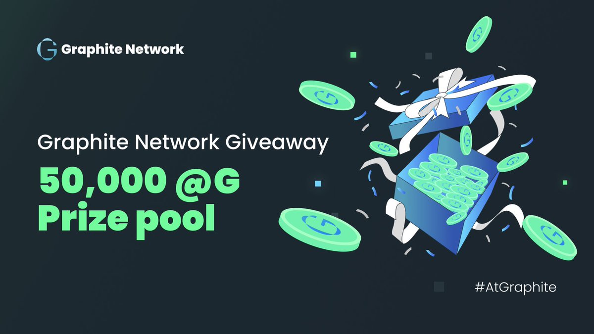 GraphiteNetwork's tweet image. 🚀 Graphite Network 48h Giveaway Alert! 🚀
💰 Prize Pool: 50,000 $atG 
🎁 Winners: 100 lucky participants (randomly selected!)

How to enter? Just 3 simple steps:
1️⃣ Follow, Like, and Re-tweet @GraphiteNetwork.
2️⃣ Join our Discord server - discord.com/invite/K5K2xzD…
3️⃣ Join our…