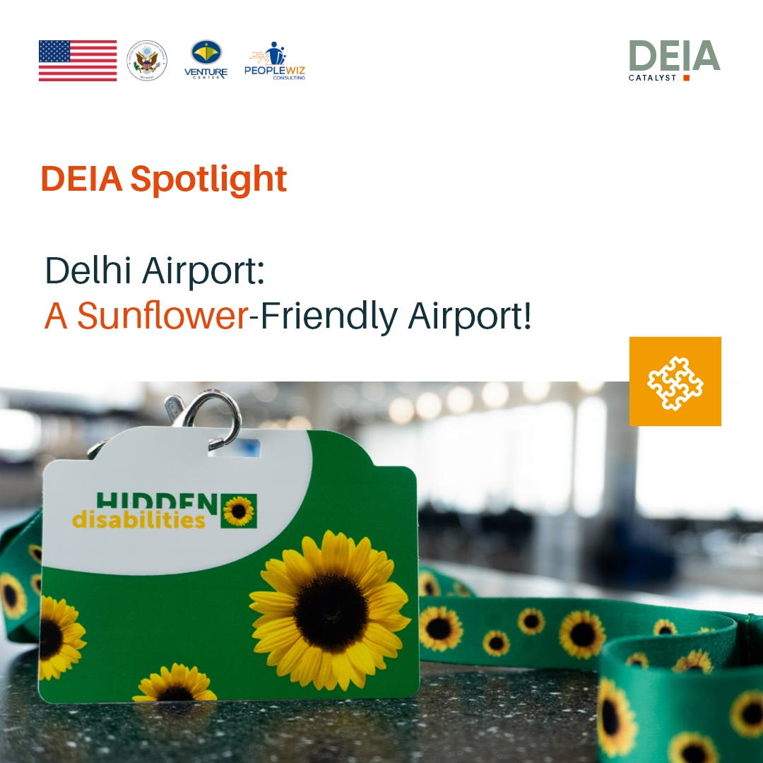 deiacatalyst's tweet photo. Inclusivity takes flight! Delhi Airport partners with the Hidden Disabilities Sunflower Program to support passengers with invisible disabilities. 
Wearing a Sunflower lanyard or pin means extra care, understanding, &amp; accessibility. 
#InclusivityInAction #SunflowerFriendlyAirport https://t.co/zgYEHIa6jU