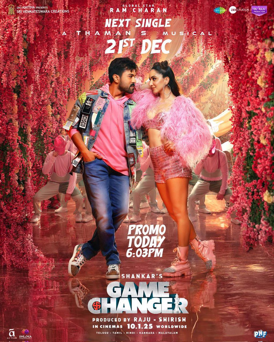 Jani Master (@alwaysjani) on Twitter photo Set your alarms now 💥
Turn your volumes up 🔥
Promo today @ 6:03 pm 🕺🏻
Full song on 21st December💃🏻
A <a href="/MusicThaman/">thaman S</a> Musical 🔉
#GameChanger <a href="/AlwaysRamCharan/">Ram Charan</a> <a href="/shankarshanmugh/">Shankar Shanmugham</a> <a href="/advani_kiara/">Kiara Advani</a>
<a href="/SVC_official/">Sri Venkateswara Creations</a>
#GamechangerOnJAN10 Set your alarms now 💥
Turn your volumes up 🔥
Promo today @ 6:03 pm 🕺🏻
Full song on 21st December💃🏻
A <a href="/MusicThaman/">thaman S</a> Musical 🔉
#GameChanger <a href="/AlwaysRamCharan/">Ram Charan</a> <a href="/shankarshanmugh/">Shankar Shanmugham</a> <a href="/advani_kiara/">Kiara Advani</a>
<a href="/SVC_official/">Sri Venkateswara Creations</a>
#GamechangerOnJAN10