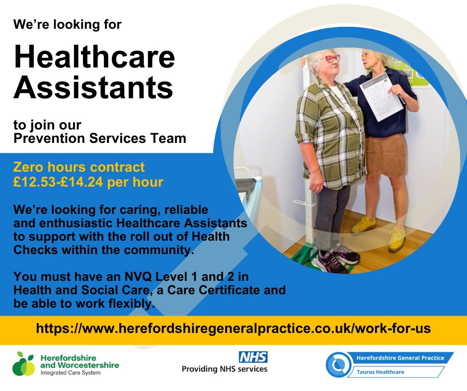 We're looking for Healthcare Assistants to join our Prevention Services team.
This is an exciting opportunity to play a crucial role in providing health checks whilst promoting healthy lifestyle choices.
For full details and how to apply, see: uk.indeed.com/job/healthcare…