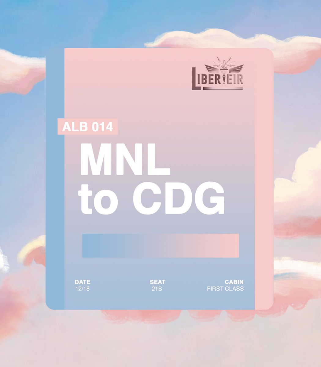 AirLiberteir's tweet image. ㅤ 

               #LIBERTÉIR
               Boarding Pass.

               ALB   0015  ›  MNL to CDG
               18 DEC ‘24  ፧  17.00 (GMT +8)

ㅤㅤ
