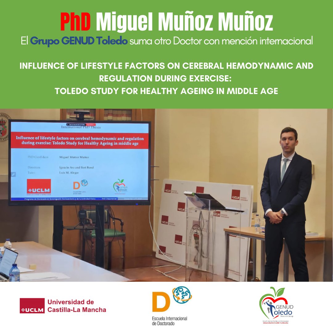 GENUD-Toledo Research Group (@genudt) on Twitter photo 👨🔬InvestigaciónI La <a href="/uclm_es/">Universidad de Castilla-La Mancha</a> ha acogido la defensa de la tesis doctoral de Miguel Muñoz Muñoz titulada:
"Influence of lifestyle factors on cerebral hemodynamic and regulation during exercise: Toledo Study for Healthy Ageing in middle age" 🏋️♂️👨🦳🧑🦳
🧵👇 👨🔬InvestigaciónI La <a href="/uclm_es/">Universidad de Castilla-La Mancha</a> ha acogido la defensa de la tesis doctoral de Miguel Muñoz Muñoz titulada:
"Influence of lifestyle factors on cerebral hemodynamic and regulation during exercise: Toledo Study for Healthy Ageing in middle age" 🏋️♂️👨🦳🧑🦳
🧵👇