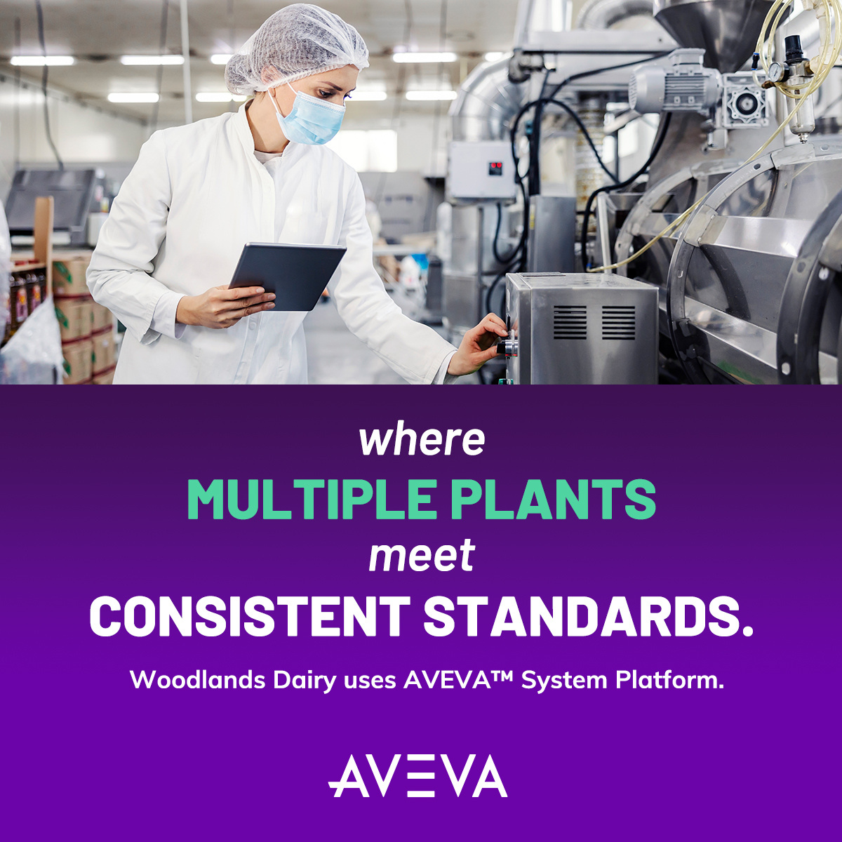 Where one system meets multiple plants. Woodlands Dairy applies consistent quality standards across its plants with AVEVA™ System Platform. Learn More: hubs.li/Q02QdVQ50 .