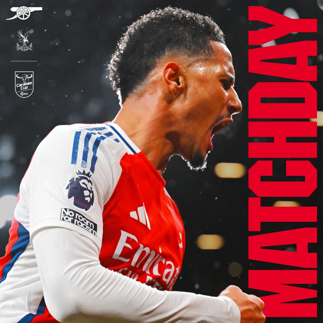 Arsenal's tweet photo. 🔴 𝗠𝗔𝗧𝗖𝗛𝘿𝘼𝙔 ⚪️

🆚 Crystal Palace
🕖 7.30pm (UK)
🏆 Carabao Cup
🏟️ Emirates Stadium https://t.co/0DZTH28TtF