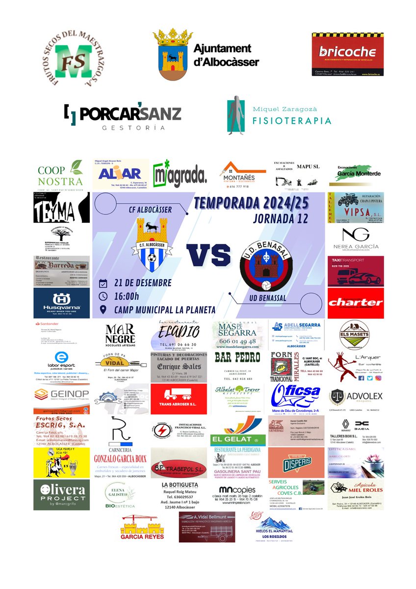 cfalbocasser_'s tweet photo. 💥PARTIT DERBI💥

🏆 JORNADA 12 🏆

📆 Dissabte 21 de desembre
⏰ 16:00h
🆚 UD Benassal
🏟 Camp Municipal La Planeta
📍 Albocàsser

#123Albocàsser💙🤍

VOS NECESSITEM MÉS QUE MAI AFICIÓ! https://t.co/mASDbiaTCa