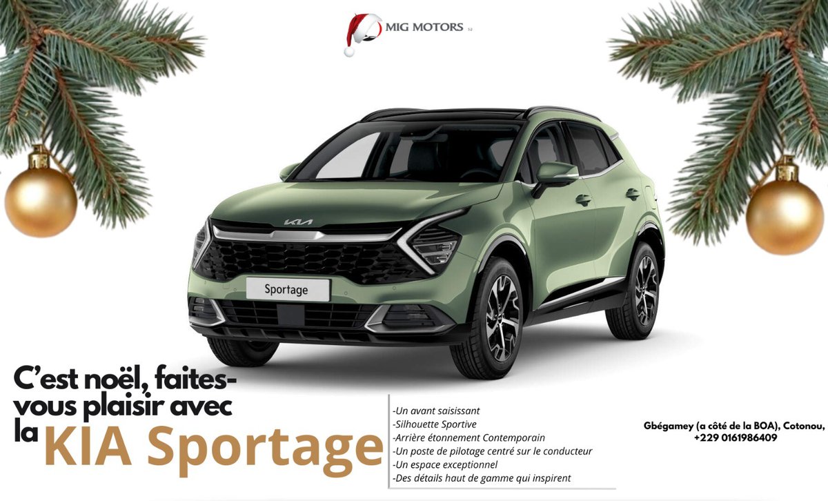 MigMotorsSa's tweet photo. Offrez-vous le plaisir de conduire avec la KIA Sportage en cette fin d'année !  Découvrez son design élégant, son espace exceptionnel et ses détails haut de gamme. Parfait pour  toutes vos aventures ! 🌲❄️ Contactez nous au 01 61 98 64 09#KIASportage #NoëlMagique #MIGMotors #KIA https://t.co/8m1LwV5Rmb