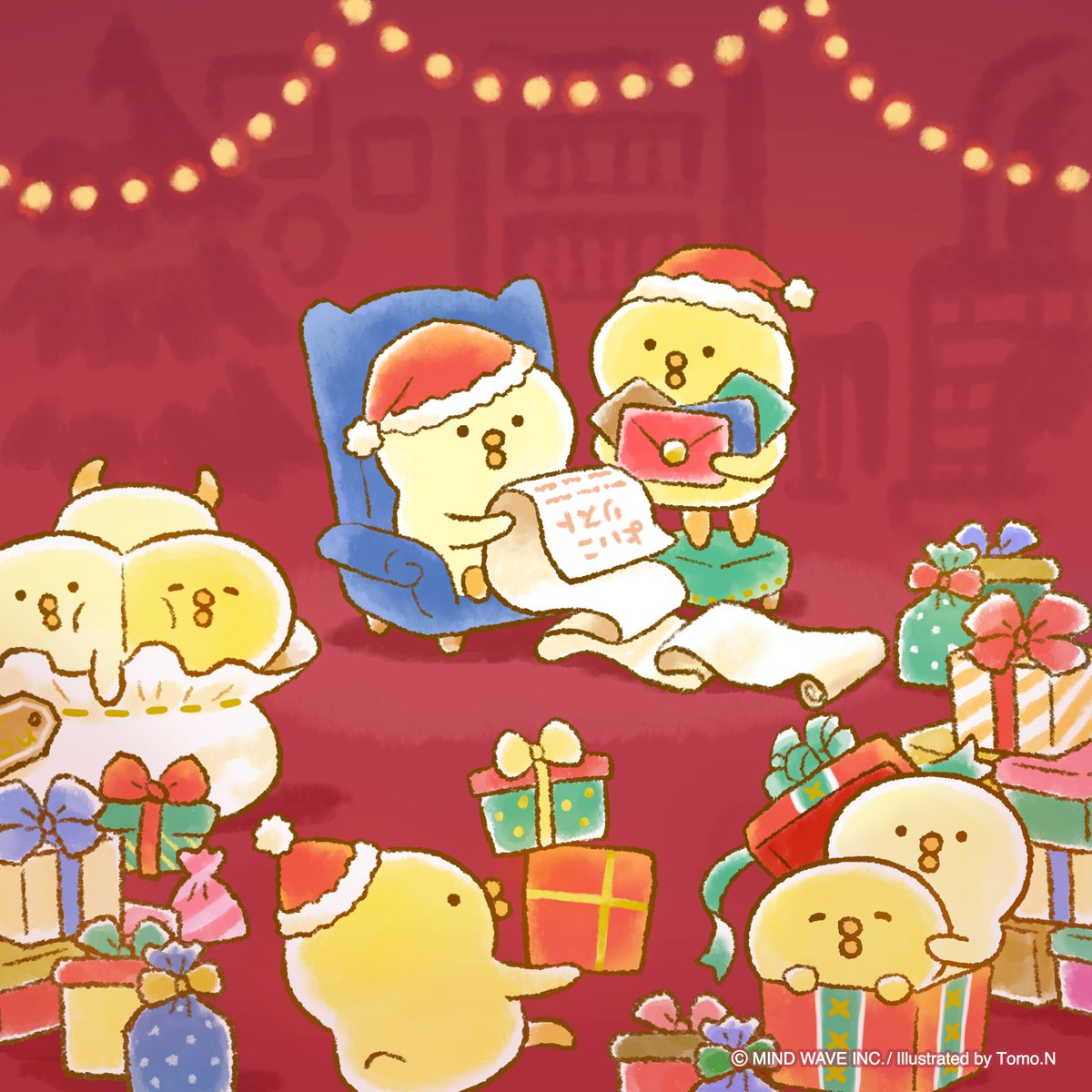 クリスマスに向けてぴよこ豆サンタ準備中…🎄 よい子リストのチェックも