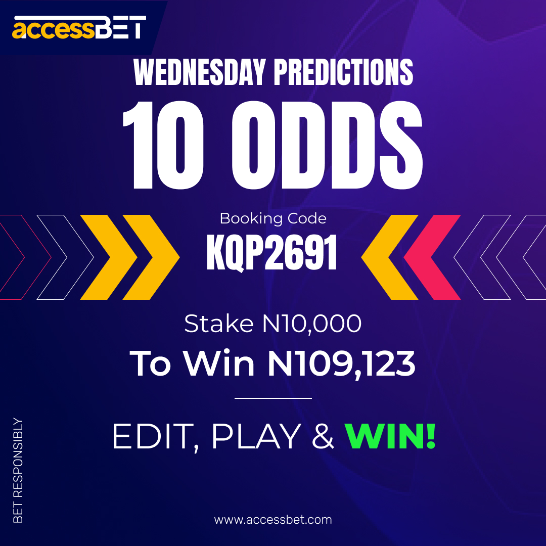 AccessBET's tweet image. 🚨 WEDNESDAY BOOKING CODE ALERT! 🚨
💥 10 ODDS 💥
⏰ Starts at 6:45 PM
🌍 Booking Code:KQP2691 (accessbet.com)
#10,000 to WIN #109,123
🧳 Don’t miss this chance to cash out big! 🤑 Place your bets now!
#Accessbet #WednesdayCode #WinBig #BetSmart 🎯💸