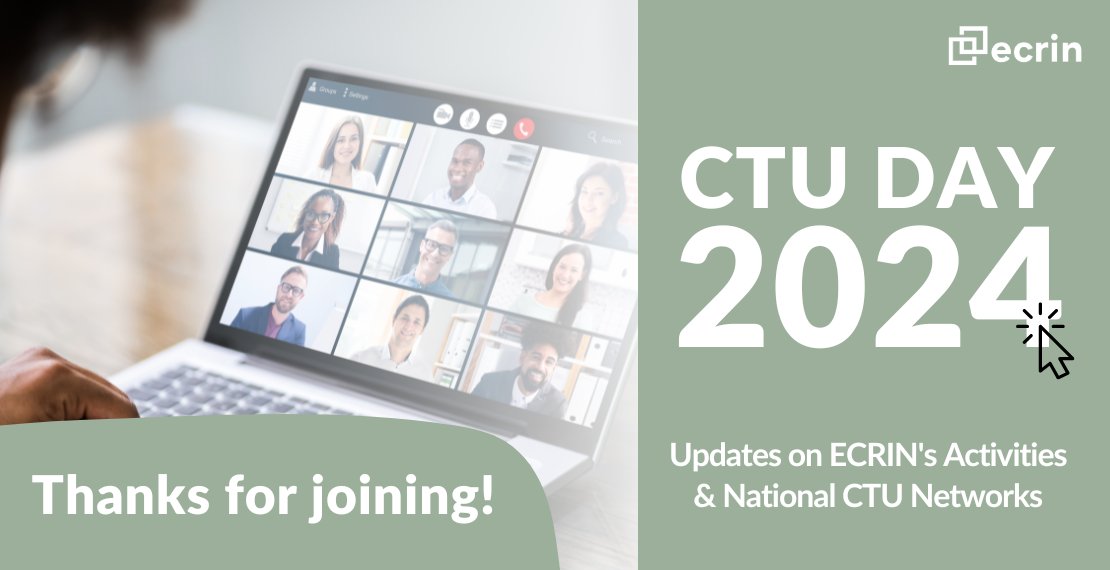 ECRIN_ERIC's tweet image. Last Friday, ECRIN hosted its 4th #CTUDay online💻
The event brought together more than 175 members from ECRIN's networks, we shared updates on ECRIN's services and tools. 🔧
Thank you to everyone who was able to join us. Read the debrief here: lnkd.in/eMqjjmNT