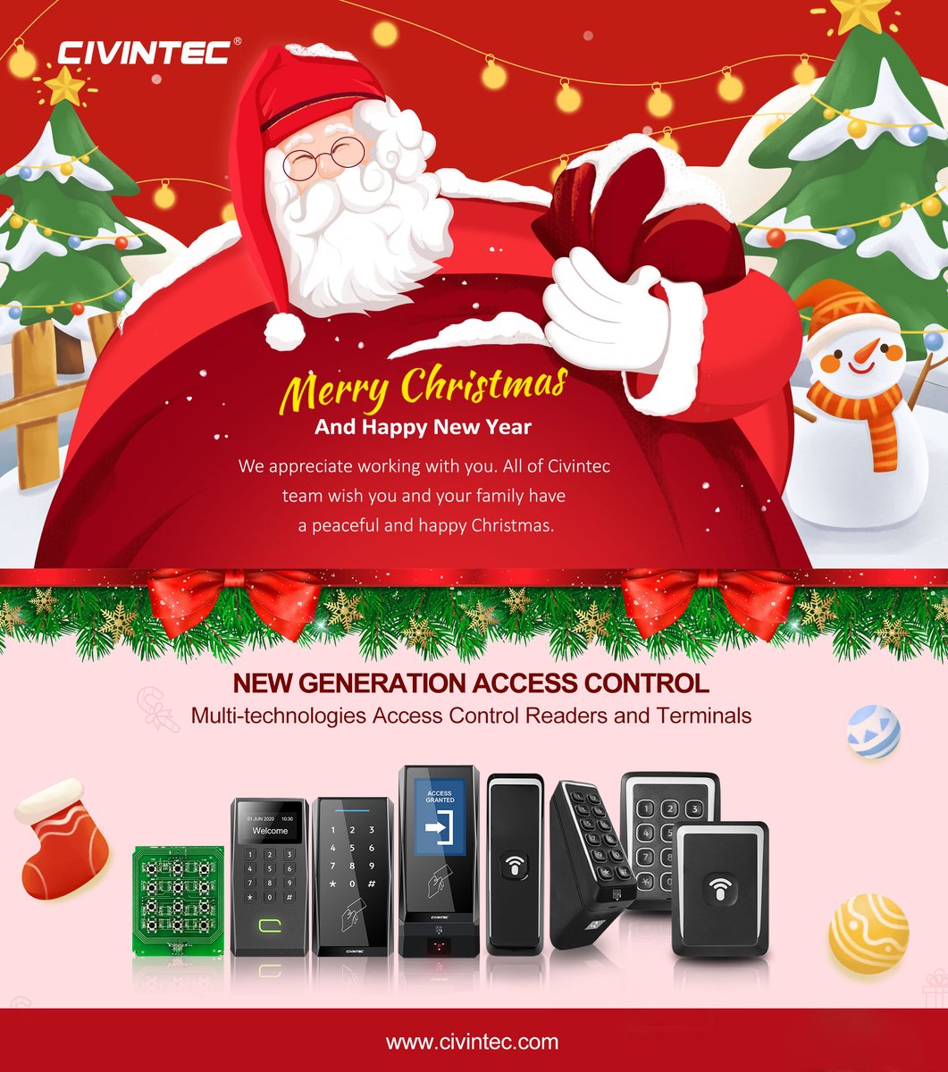 Civintec_global's tweet image. Merry Christmas!
We appreciate working with you and your trust in us. #Civintec wishes you and your family a joyful, loving, and warm holiday. Enjoy this beautiful time with your loved ones. Best wishes!#acesscontrol #acesscontrolsystem Learn more details：civintec.com