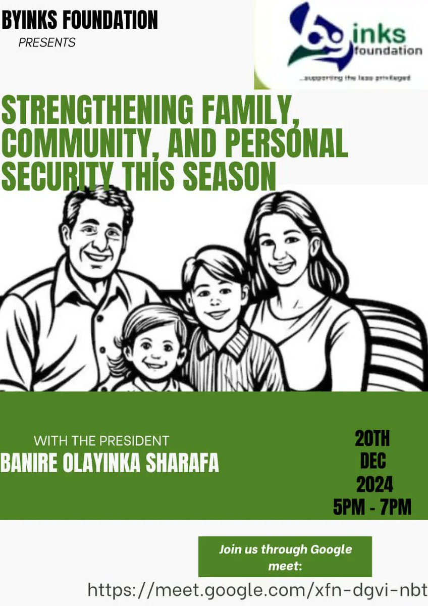 ✨ Exciting News for You! ✨
This Friday at 5 PM, join us LIVE on Google Meet for an empowering session:
“Strengthening Family, Community, and Personal Security This Season.”

📌 Here’s the Link: meet.google.com/xfn-dgvi-nbt
