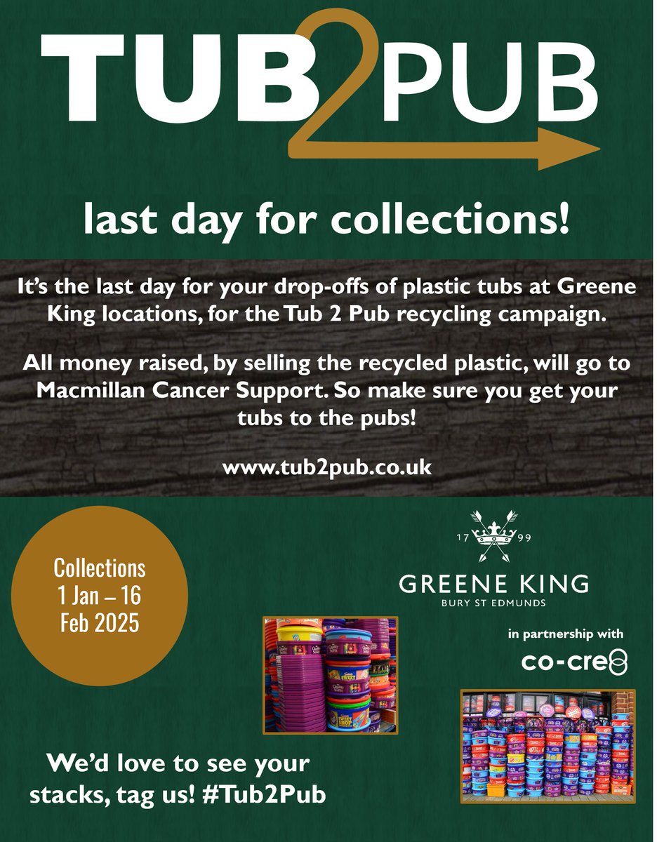 LAST DAY REMINDER for #Tub2Pub drop-offs!