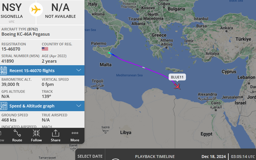 SirListenalot's tweet photo. 0305z #KC46 #BLUE11 en route Sigonella - Al-Udeid. I suppose the remaining six "LN" #F15's will leave Muwaffaq Salti tomorrow https://t.co/KqrVV1eR9T