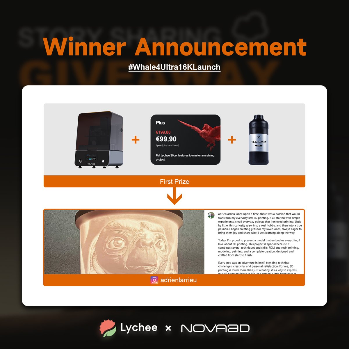 Nova3dofficial's tweet image. 🎊景品イベントに参加し、貴重な3 Dプリントストーリーを共有してくれたファンに感謝します。🥰
👏受賞者を祝う。
1等賞: adrienlarrieu (INS)
2等賞: @sino640 
3等賞: ing_marcob (INS)
ラッキー賞: Nikolay Vlad/ Edgar Theiss(FB)

📩1週間以内に配送先と連絡先をDMしてください。
#nova3d #lychee