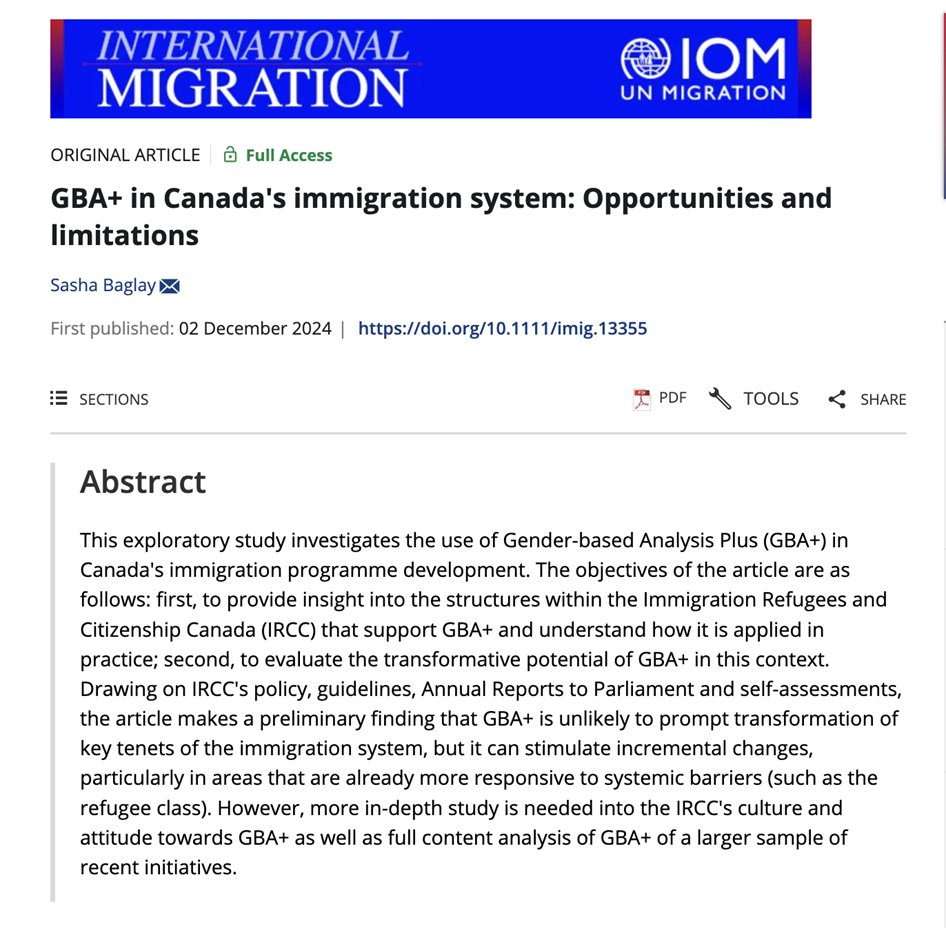 IntMig_Journal's tweet image. 📢 #OutNow #EarlyView
GBA+ in Canada&apos;s immigration system: Opportunities and limitations by Sasha Baglay
 📍 @ontariotech_u
 Read here: bit.ly/3ZQTUHC
#ImmigrationPolicy #Canada