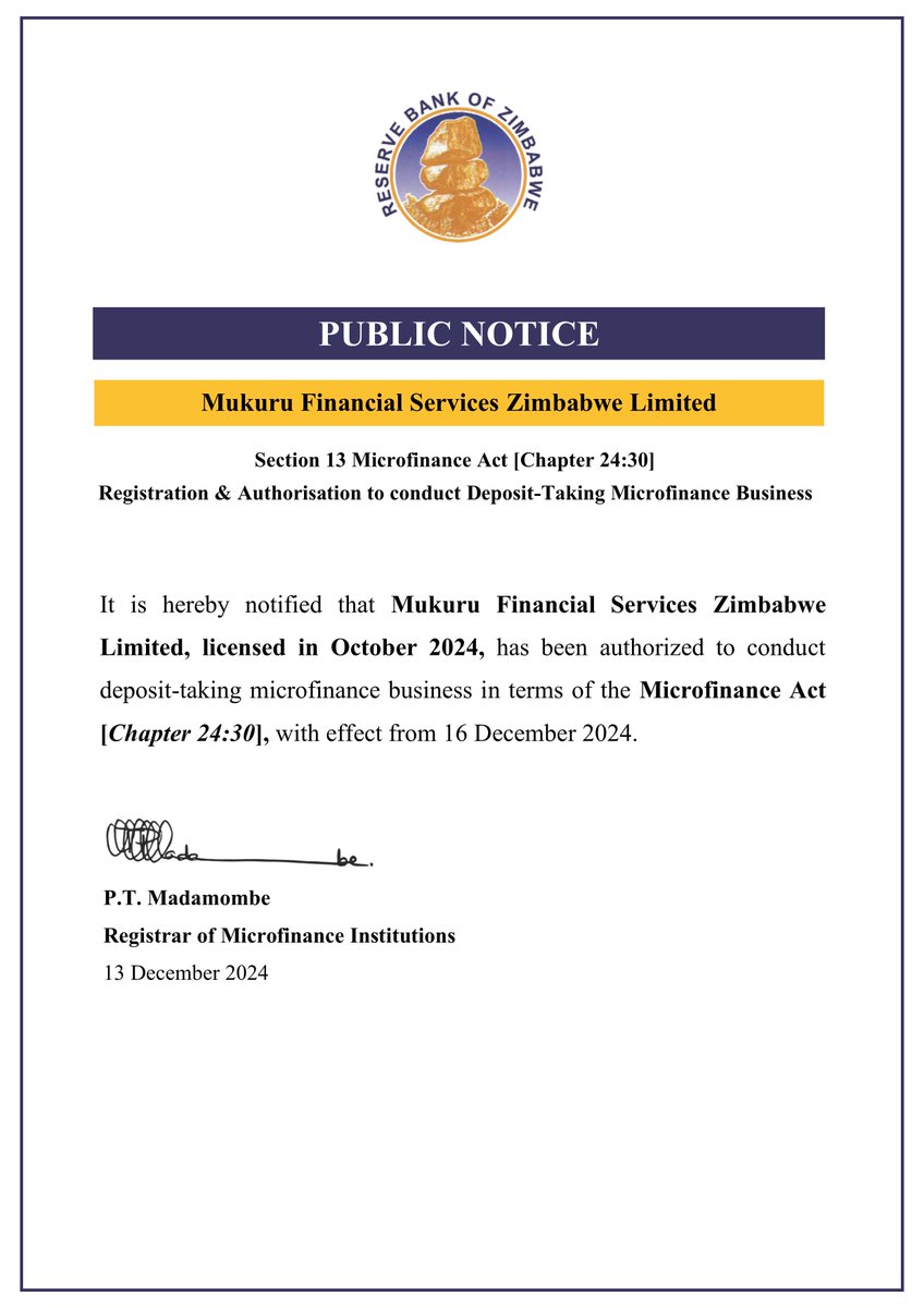 Reserve Bank of Zimbabwe tweet media