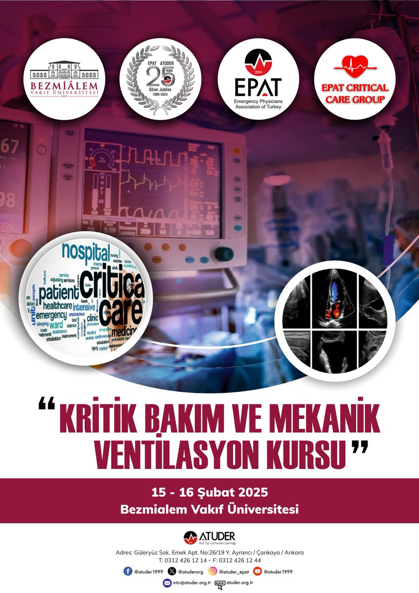 📢atuder.org.tr/etkinlikler/82…
🚩İstanbul Kritik Bakım ve Mekanik Ventilasyon Kursu 15 - 16 Şubat 2025. Kayıtlar başlamıştır. #atuder #epat #acil #aciltıp #icem25 <a href="/AcilTV1/">AcilTV</a>