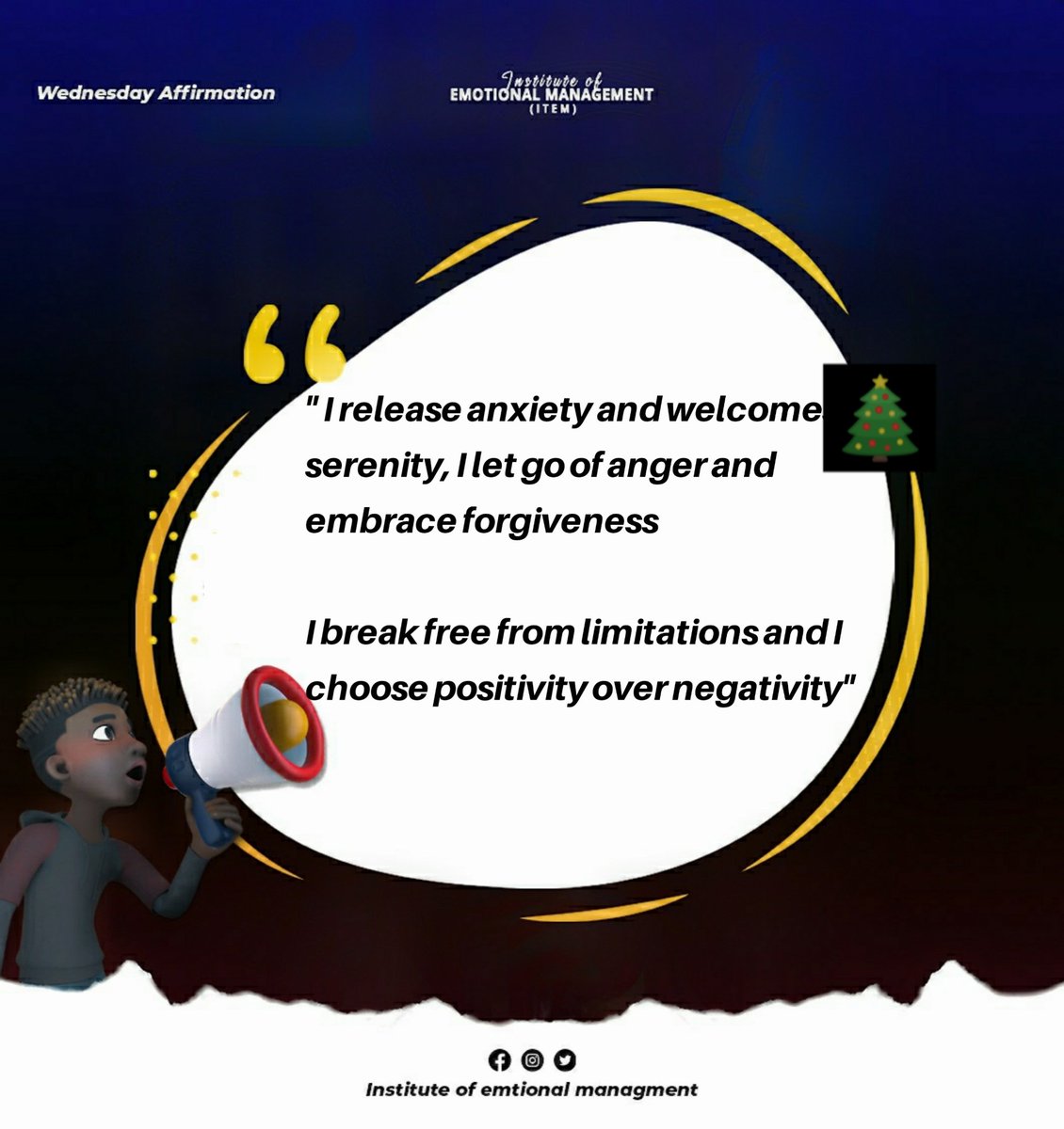 ITEM_NG's tweet photo. Affirmation Wednesday!

Let's affirm together:

"Today, I (Input your name) release anxiety and welcome serenity, I let go of anger and embrace forgiveness
I break free from limitations and I choose positivity over negativity"

#MentalHealthMatters #affirmations #item #Emotions https://t.co/CFnlN287O4