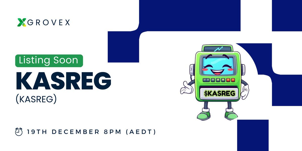 kasregister2024's tweet photo. 🎉 Big News! 🎉
$KASREG is officially listing on @GroveXchange  🚀
📅 Trading Begins: 19th December
⏰ 8:00 PM AEDT | 9:00 AM UTC | 4:00 AM EST

Kasreg is bringing Kaspa adoption to the mainstream! 💎
🔗 More Info: https://t.co/OGIVypOozZ
#Kasreg #Kaspa #KRC20 #GroveX https://t.co/5tW4VNjT8K