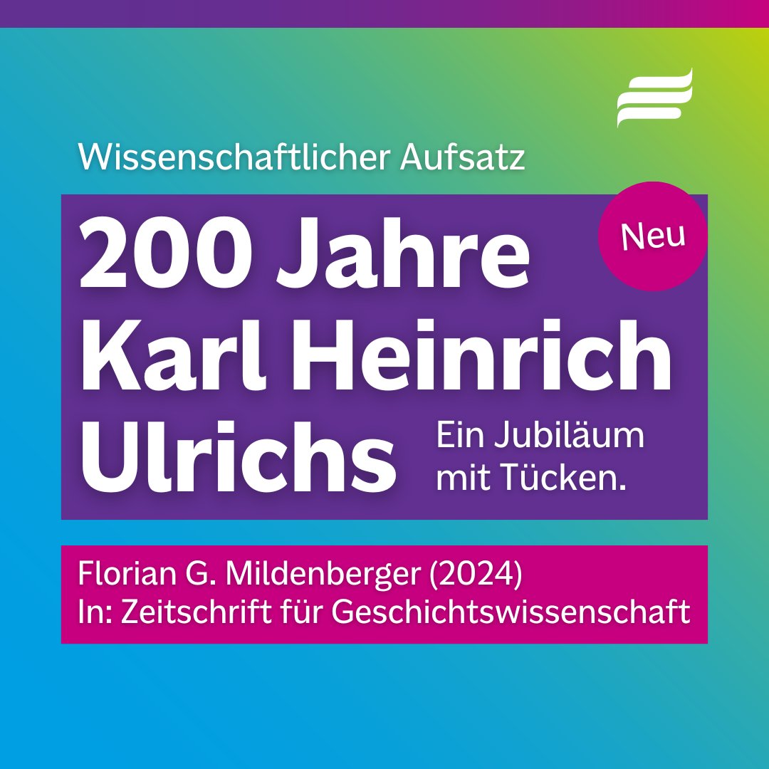 Jetzt erschienen: #Fachaufsatz Florian G. Mildenberger (2024) über #KarlHeinrichUlrichs, den Pionier des Kampfes für die Gleichberechtigung homosexueller Menschen, der vor 200 Jahren geboren wurde. In: Zeitschrift für Geschichtswissenschaft.
Bestellbar:
metropol-verlag.de/produkt/zeitsc…