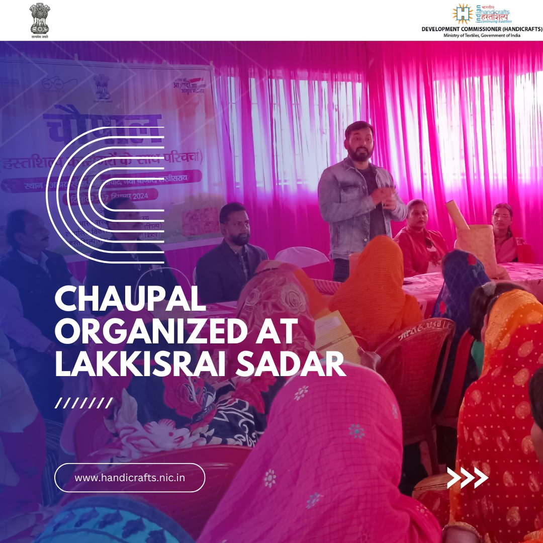 handicraftsdc's tweet photo. A productive Chaupal was held at Lakkisrai Sadar under HSC Patna to explore new craft clusters in district Lakkisrai. 137 people participated & were informed about the schemes of the Office of DC(H). 81 applications for PAHCHAN cards were received. #CraftClusters #PAHCHAN https://t.co/laNk2v1LnG