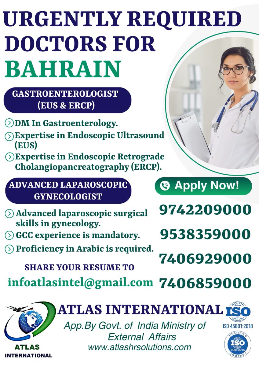 atlas9538's tweet photo. 🌍 URGENTLY HIRING - DOCTORS FOR BAHRAIN 🇧🇭

🏥 Exciting Medical Opportunities! Apply Now! 
📌 Mandatory: GCC Experience 🌟
📌 Language: Proficiency in Arabic 

📧 atlasinternational71@gmail.com
📞 Contact Us:
+91 7406929000

#AtlasInternational #BahrainJobs #DoctorsHiring https://t.co/xGUoZt27bn
