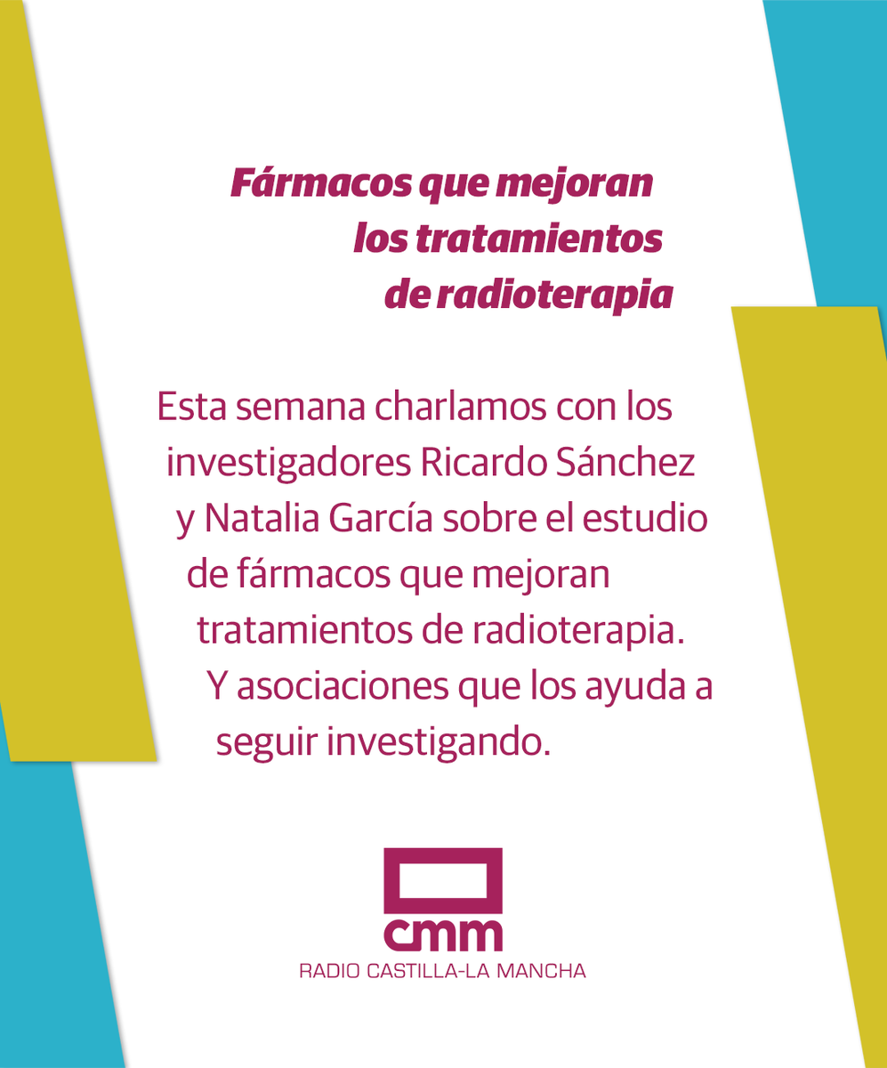 Esta semana en <a href="/InvestigaCMM/">InvestigaCMM</a> hablamos con los investigadores Ricardo Sánchez Prieto y Natalia García Flores (<a href="/OncoMol/">Oncología Molecular</a>) sobre el estudio de fármacos que mejoran los tratamientos de radioterapia. Y con las asociaciones que los ayudan a seguir investigando