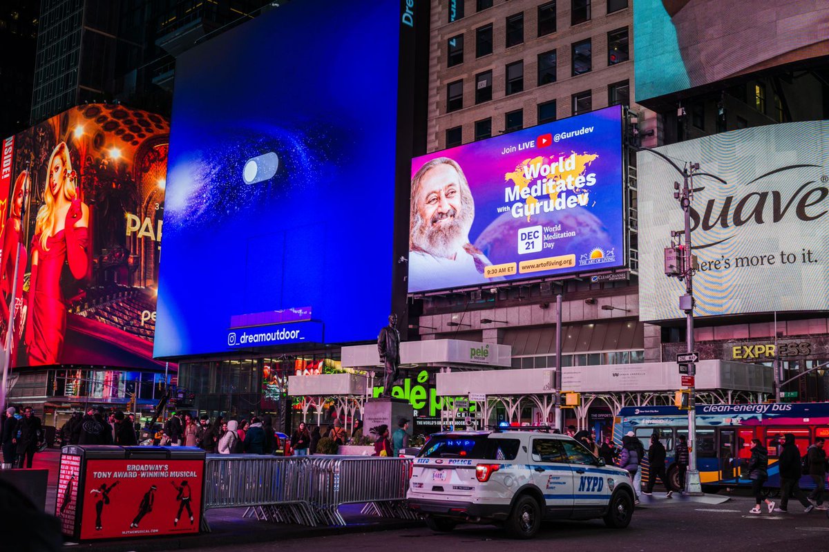In Pictures: Spiritual leader Gurudev Sri Sri Ravi Shankar appeared at Times Square in New York for his virtual event titled 'World Meditates with Gurudev' taking place on December 21
