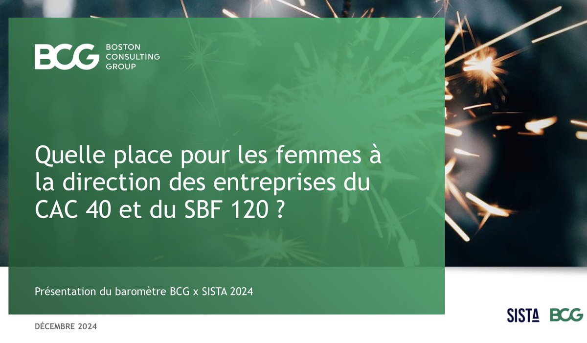 #EgalitéFH 👉🏼 <a href="/wearesista/">SISTA</a> et <a href="/BCG/">Boston Consulting Group</a> ont réalisé une étude sur la place des femmes dans le CAC40 et le SBF120 un an avant l’application de la Loi Rixain. A découvrir wearesista.com/wp-content/upl… - #parité - #mixité