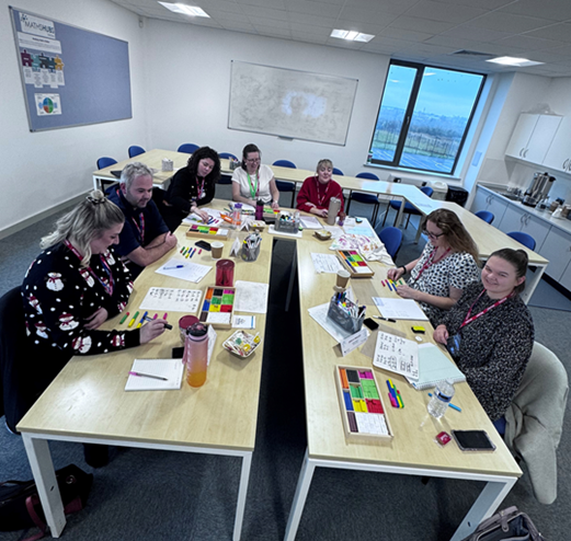 EnigmaMathsHub's tweet photo. Rounding off the first term with our Cohort 10 Primary Mastery Specialists!
Rich discussion about their first residential and the Teaching for Mastery principles. Fun had with unpicking word problems and S planning the coherence of a lesson.
#makingmathsmatter #mathshub https://t.co/DWC3vNAvD4