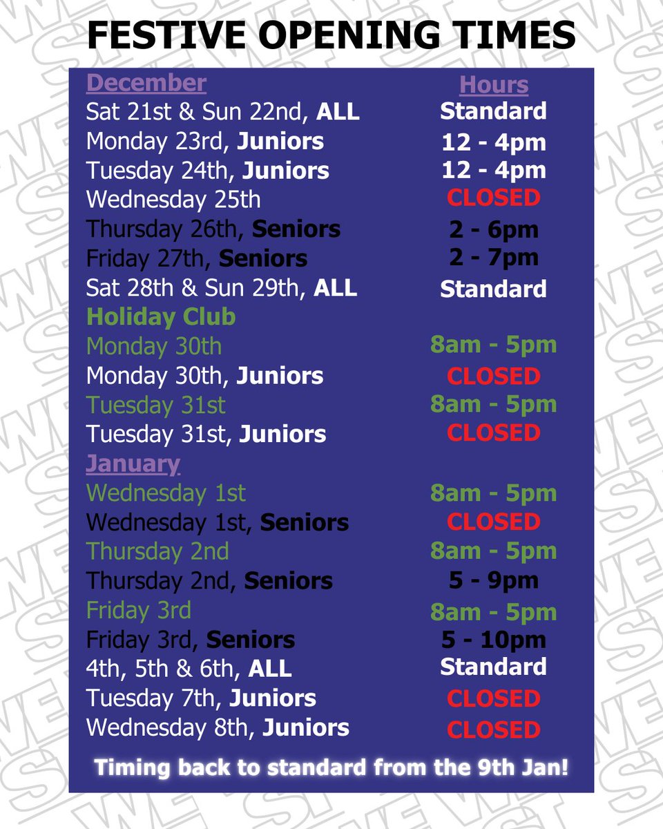 ❄️ WEST's Festive Opening Hours 🎅🏻

We look forward to seeing you over the festive period! Please check ahead before coming to WEST so you are aware of our time changes 🎄

#youthwork #holidayclub #openingtimes