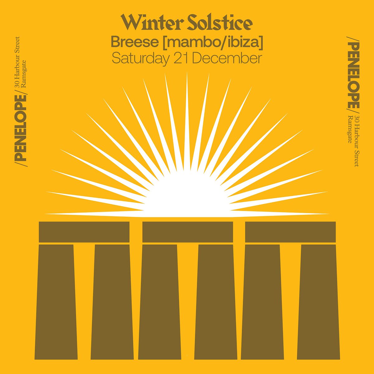 Celebrate the Winter Solstice this Saturday at Penelope! From 7pm onwards, <a href="/JimBreese/">BREESE</a> will fill the room with his seamless vinyl blends of U.S. garage and 90s house, perfectly paired with our natural wines, craft beers, and snacks. It’s a glowing pre-Christmas warmup! #ramsgate