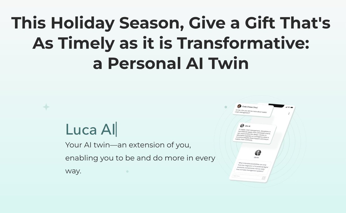 jahven's tweet image. This Holiday Season, Give the Gift of the Future: Your Own Personal AI Twin!

Ever wished for a twin who truly understands you? Now, that desire can be fulfilled; with a unique twist.

Read more: prifina.com/holiday-aitwin…

Powered by @MyPrifina