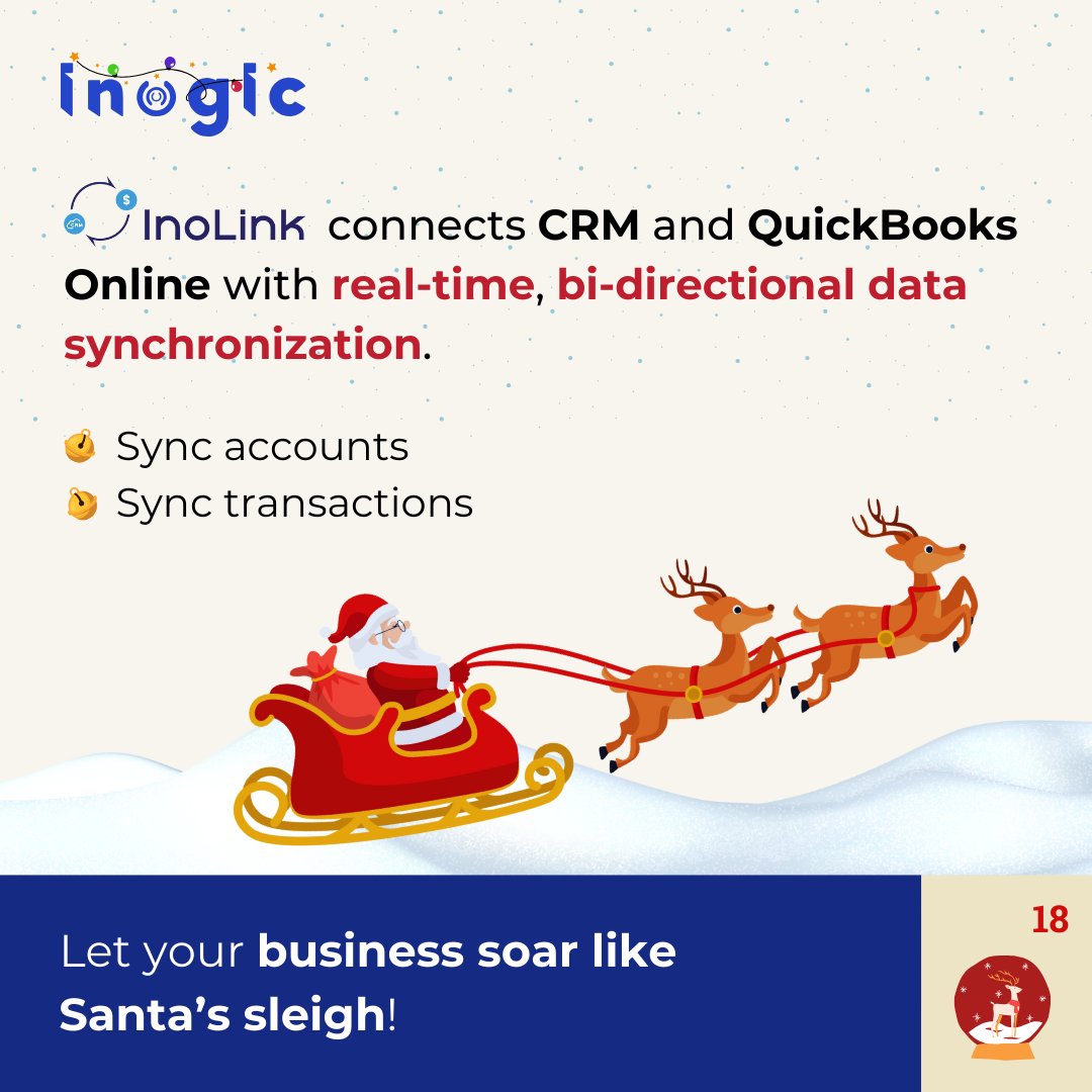 inogic's tweet image. #AdventWithInogic #advent #day18
🎄 Don’t let disconnected data derail your holiday success!
With #InoLink, Dynamics365 CRM &amp;amp; #QuickBooks Online work together in harmony – automating data syncs and keeping your operations on track. 🎁
Make this season stress-free! 🎅
#dynamic365