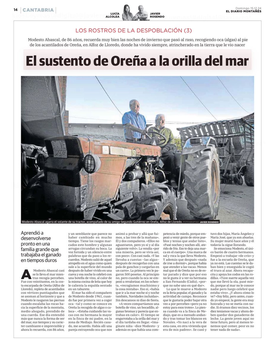 📰Modesto Abascal, 86 años, nos cuenta sus duras vivencias recogiendo oca en los acantilados de Oreña. ¡No te pierdas la tercera entrega de "El paisaje de la memoria"!

📸Exposición fotográfica <a href="/JavierRosendo7/">Javier Rosendo</a> 

🙌Gracias a <a href="/dmontanes/">eldiariomontanes.es</a> por el espacio dedicado a nuestra exposición.