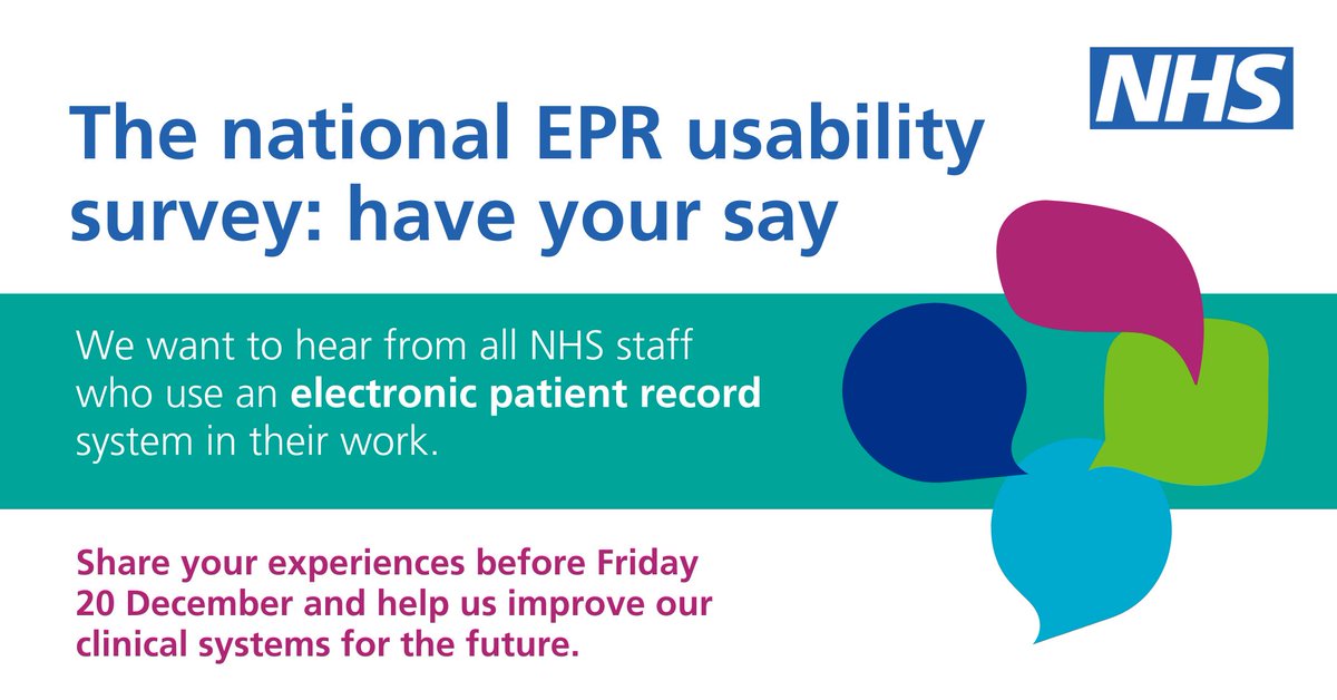 🚨 The national Electronic Patient Records (EPR) usability survey for 2024/25 is live.

Staff in all acute, community health, mental health and ambulance trusts are invited to take part in the survey, which runs until Fri 20 December

Take the survey:
euklas.qualtrics.com/jfe/form/SV_9s…