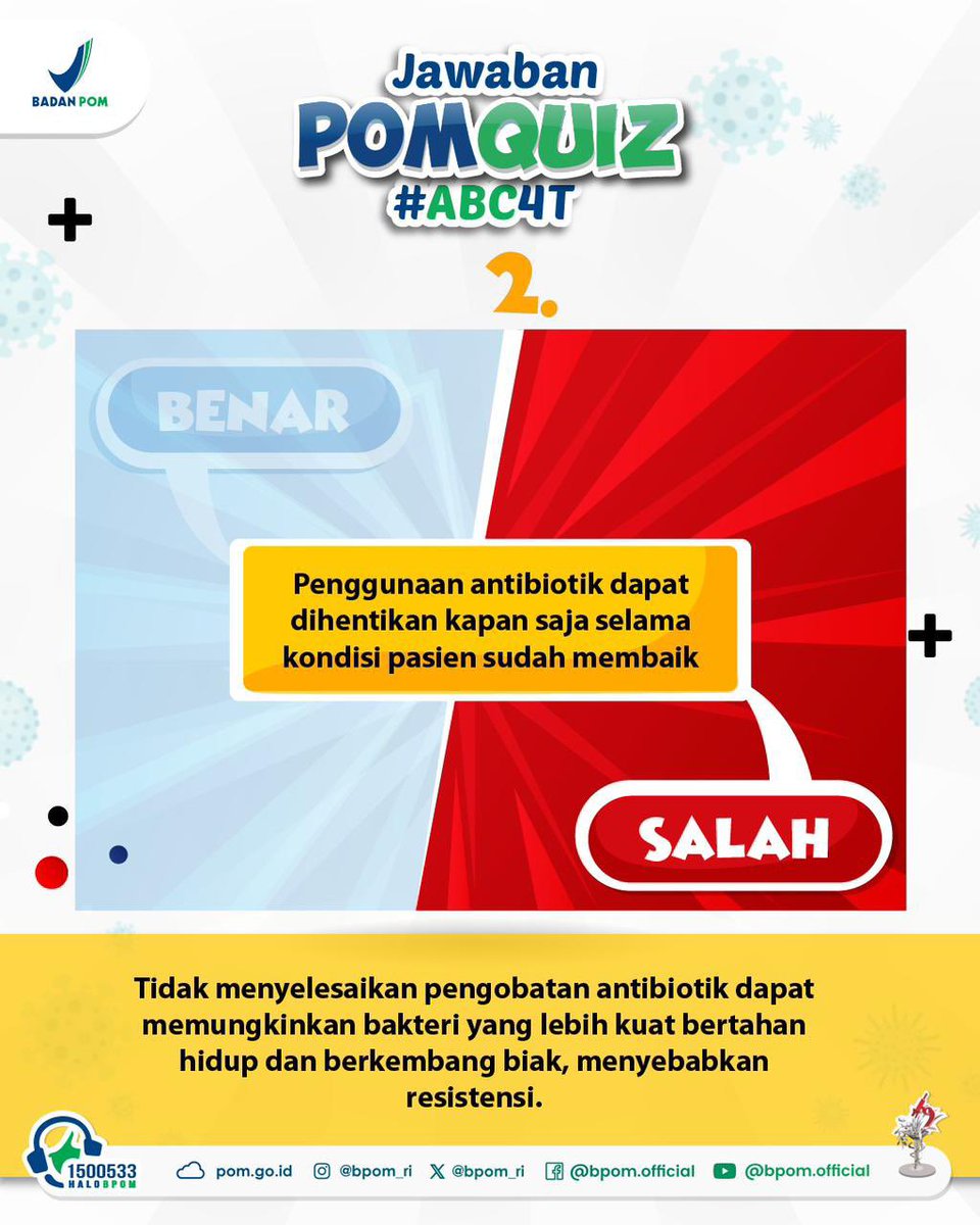 BPOM_RI's tweet photo. Hai, akhirnya yang ditunggu-tunggu oleh #SahabatBPOM hadir jugaa!!!
Selamat untuk para pemenang #POMQUIZ #ABC4T π Jangan lupa segera klaim dan konfirmasi hadiahnya, ya πβ¨Β
Semoga bermanfaat! https://t.co/O7riPNWl68
