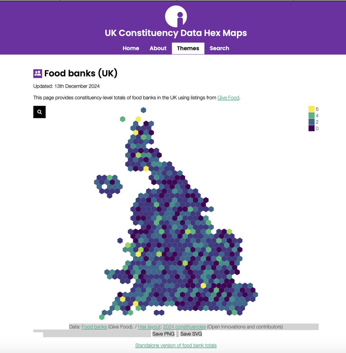 OpenInnovates's tweet image. We have visualised the latest data from Food Banks - Give Food on our #HexMap

constituencies.open-innovations.org/themes/society…