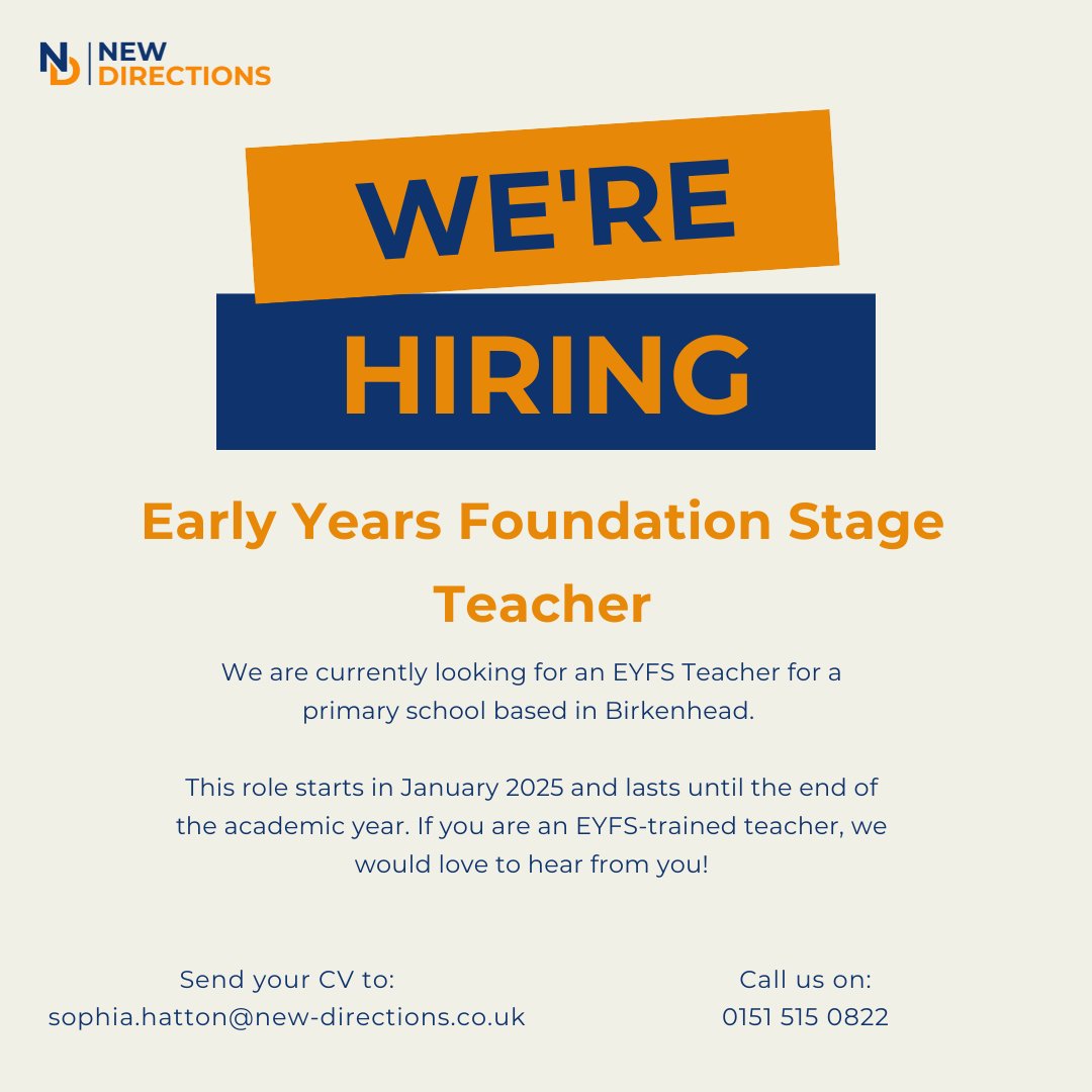 🌟 Are you an enthusiastic EYFS-trained teacher? 

🌟 Are you looking for an exciting new opportunity to start in the new year? 

If the answer is yes, we think we have the role for you! 

Get in touch to find out more!