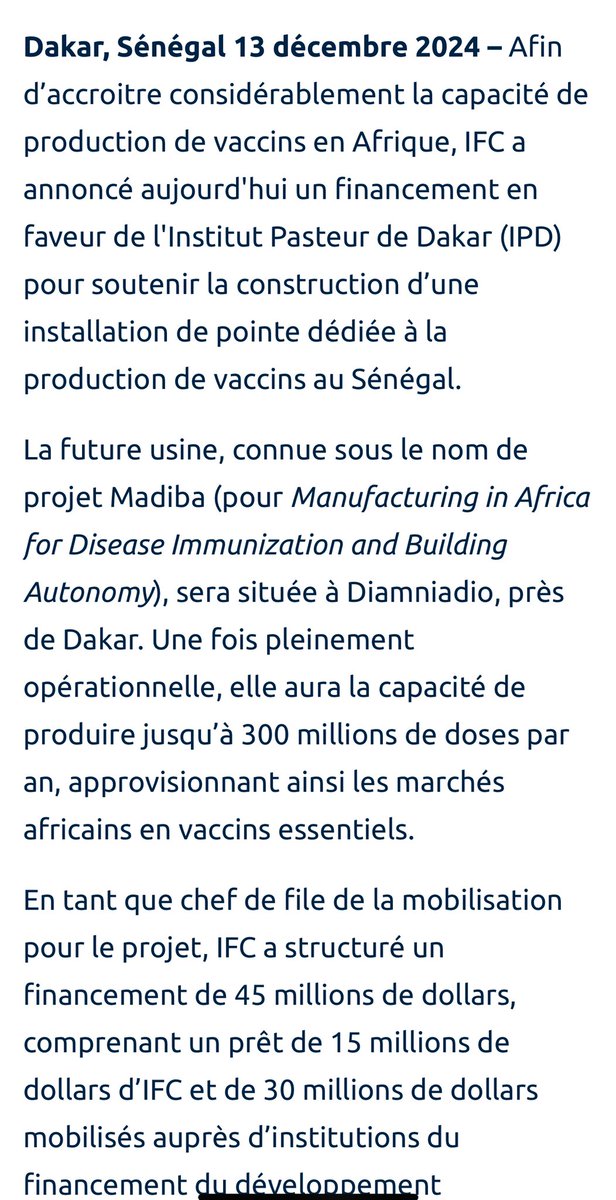 Kate Chambers (@kpczim) on Twitter photo “IFC et ses partenaires soutiennent l'Institut Pasteur de Dakar pour accroître la production de vaccins en Afrique” - <a href="/IFCAfrica/">IFC Africa</a> 🌍 “IFC et ses partenaires soutiennent l'Institut Pasteur de Dakar pour accroître la production de vaccins en Afrique” - <a href="/IFCAfrica/">IFC Africa</a> 🌍