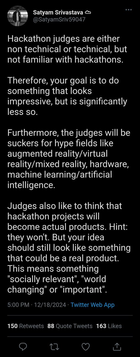 SatyamSriv59047's tweet image. How do I win Hackathons ? 🔥
#Hackathon2024
#InnovationChallenge
#CodeToCreate
#TechForGood
#HackTheFuture
#BuildWithAI
#BlockchainRevolution
#Web3Hack
#IoTInnovations
#TeamTechies
#StartupSprint
#DevLife
#CodeForImpact
#HackForChange
#AIRevolution