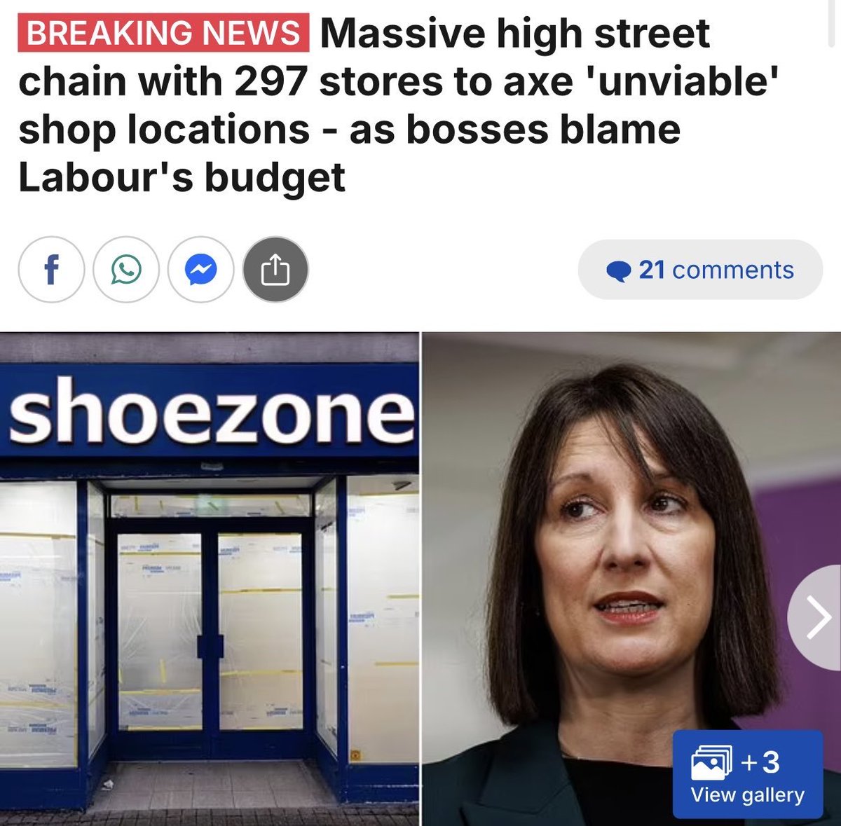 ArchRose90's tweet photo. Shoezone survived covid but can’t survive a Labour budget. Another victory for Rachel Reeves. https://t.co/ymgUmkWWCD