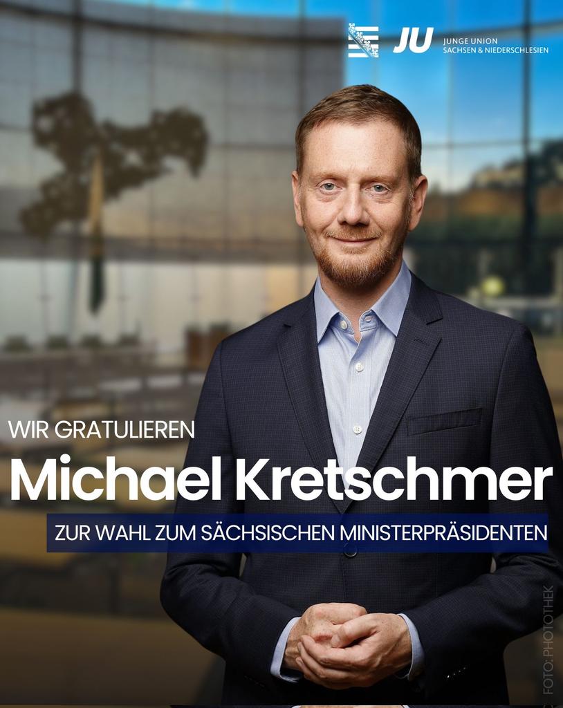 ju_sachsen's tweet photo. Wir gratulieren dem alten und neuen Ministerpräsidenten des Freistaates Sachsen zur Wahl: Herzlichen Glückwunsch, lieber Michael Kretschmer!
@cdusachsen
#saxlt #sachsen https://t.co/XvZCOTYeLM