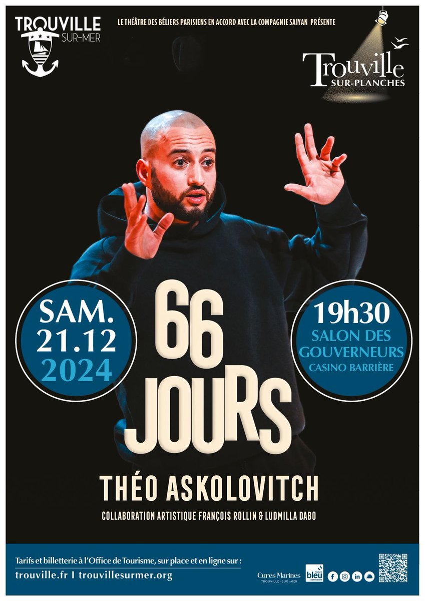 Une pièce pleine de vie et d'espoir : "66 jours" ! 🌟

Ne manquez pas la pièce "66 jours", un spectacle d'exception avec Théo Askolovitch, à Trouville-sur-Mer, dans le cadre de la saison 2 de Trouville-sur-Planches.

🌐 Billetterie en ligne : buff.ly/49B3Rfb