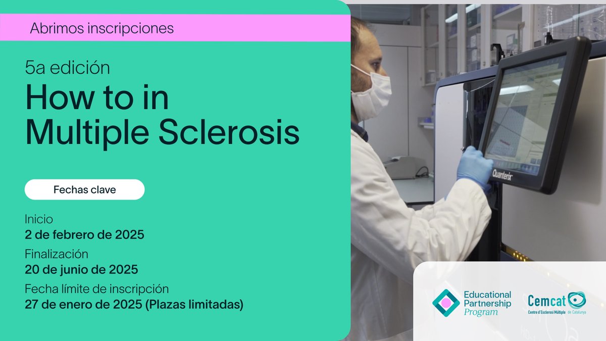 🧠 5ª edición del curso "How to in Multiple Sclerosis" 🧠 
¡Inscripciones abiertas para neurólogos con experiencia en EM!

✅ Enfoque práctico hands-on aplicable a la clínica diaria
🌍 Formato híbrido: contenidos online + clases streaming
👩‍🏫 Equipo docente de referencia
📅