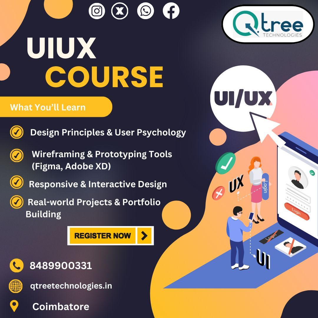Qtreetech's tweet image. Elevate your skills, craft compelling digital journeys, and shape the future of user interaction. 
Join us on the path to mastering UI/UX design
call us at 8489900331 or mail to info@qtreetechnologies.com
#uiuxtrainingincoimbatore #uiuxcourse #BackendDevelopment #uiuxSkills
 #Web