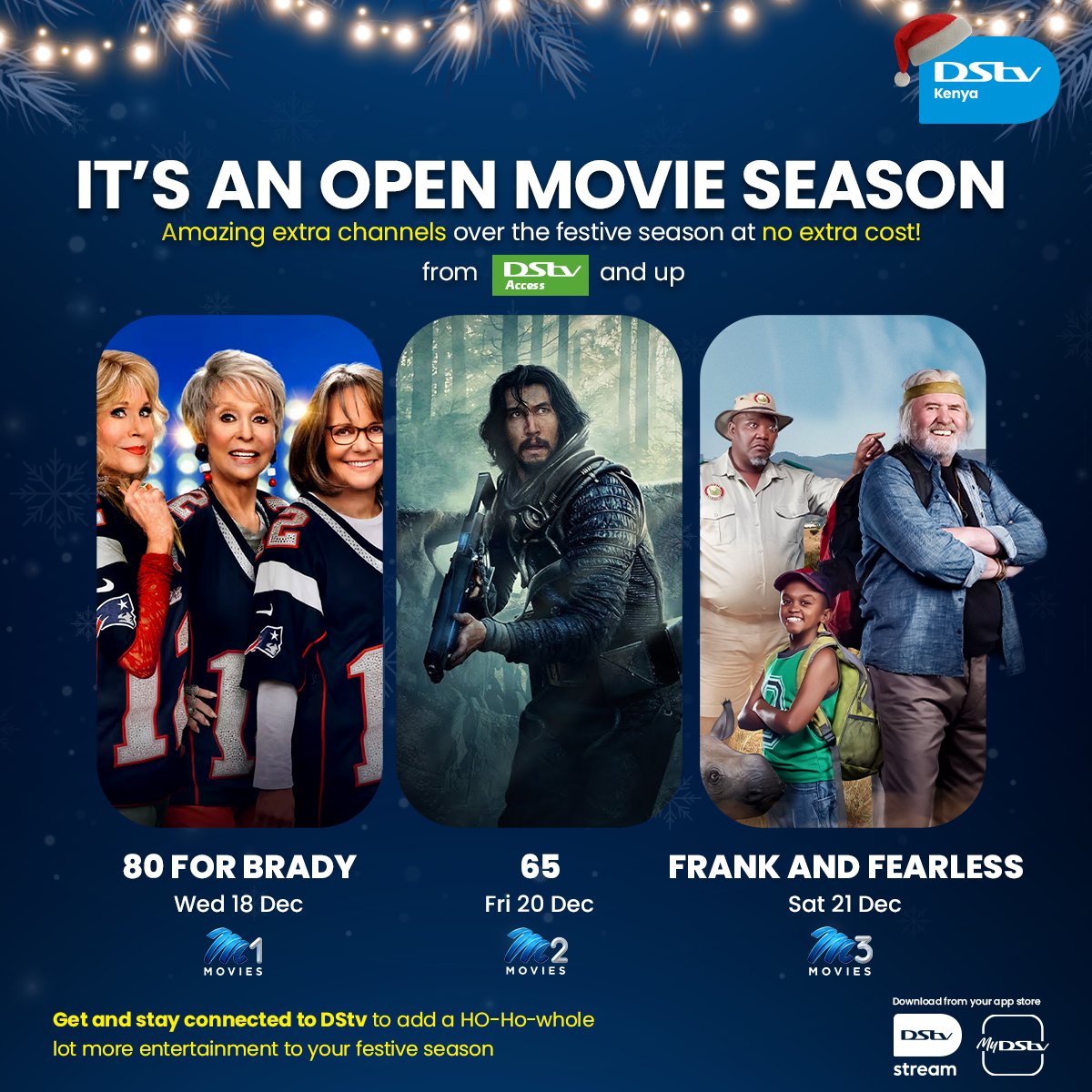 DStv_Kenya's tweet photo. The holiday season just got brighter! ππ¬
Itβs an #OpenMovieSeason on DStv Access and Up, bringing you endless movie magic for the whole family! πΏβ¨
Unbox these amazing Extra Channels at no Extra Cost!
To Stream π² https://t.co/I1rxYCU2i3
#DStvOpenWindow https://t.co/WLn7PPi8vz