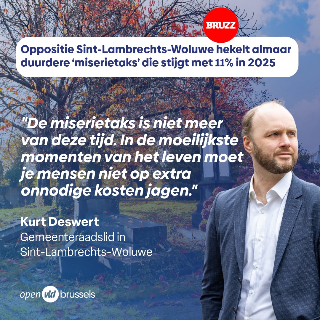 Sterven in Sint-Lambrechts-Woluwe, een luxe? 🕊️ De #miserietaks stijgt volgend jaar met 11%. “In Vlaanderen afgeschaft, schaf hem ook in Brussel af!” <a href="/DeswertKurt/">Kurt Deswert</a>
🔗 Lees meer: bruzz.be/actua/samenlev…